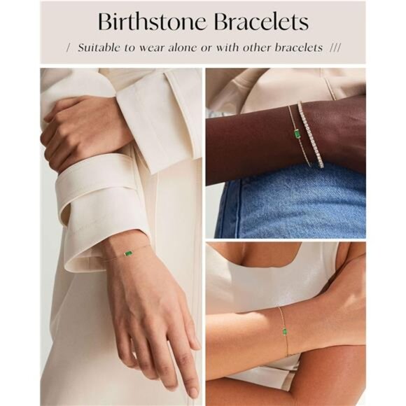 Womens Birthstone Bracelet Gold Plated Stackable Dainty Adjustable Jewelry Gift - Picture 5 of 7